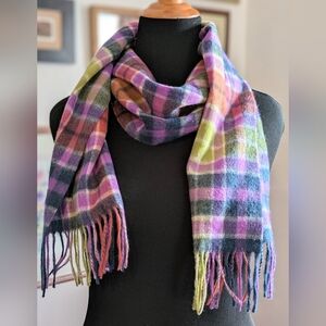 Lambswool Plaid Multicolor Fringe Scarf